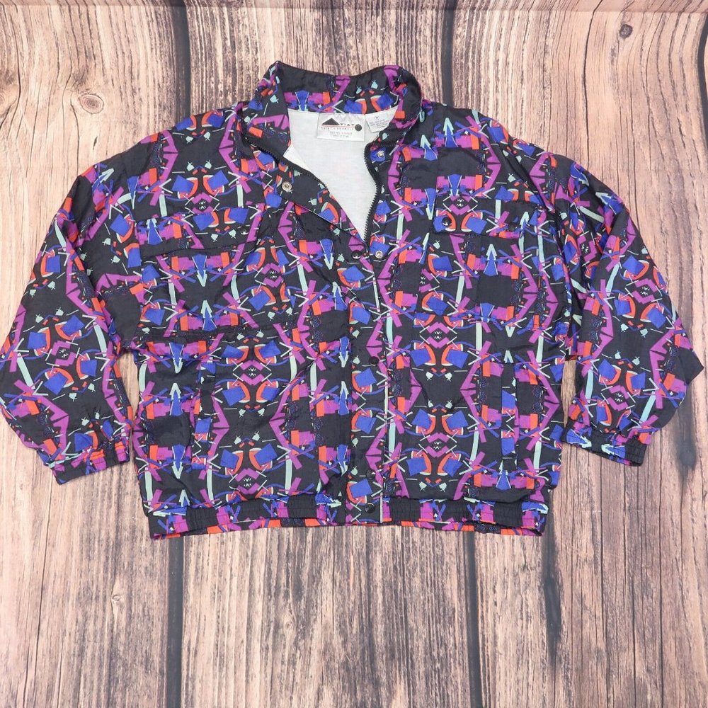 Vintage Aviat Sportif Abstract Deisgn Windbreaker Track Jacket Womens Size M